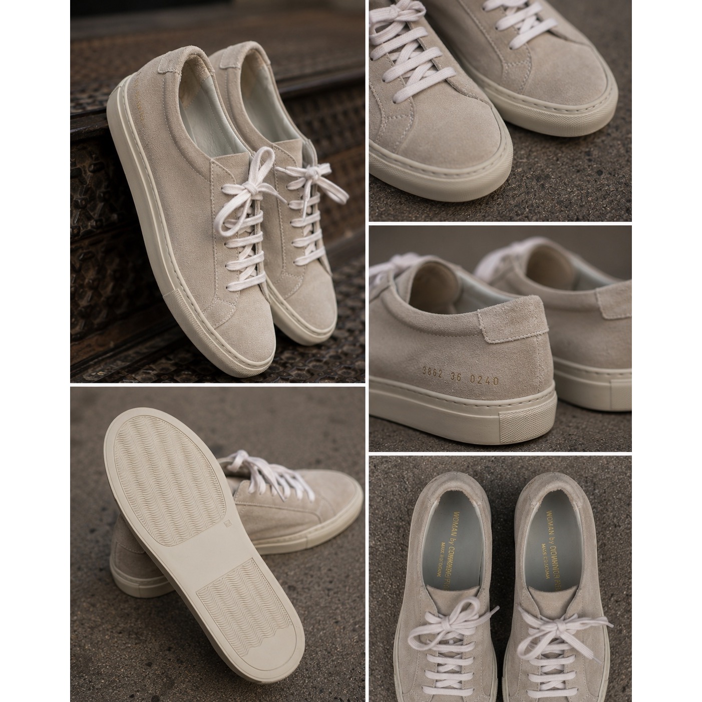 Common Projects Achilles Sneakers Women's Size 6 Beige Excellent Suede Low-Top